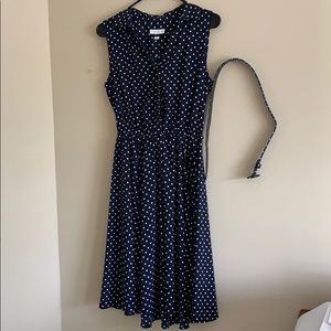White polka navy blue dress